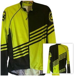 Canari Full Zip Geometric Print Black and Yellow Cycling Long Sleeve Jacket Sz L